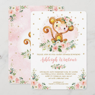 Convite Chá de fraldas Dourado Floral Rosa-Rosa