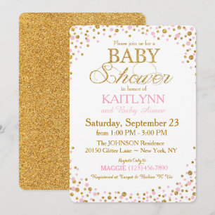 Convite Chá de fraldas Dourado Glitter e Pink Sprinkle