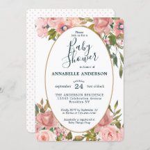 Chá de fraldas Dourado Jardim Floral Rosa Moderno