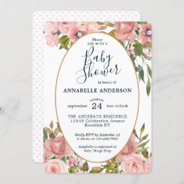 Convite Chá de fraldas Dourado Jardim Floral Rosa Moderno