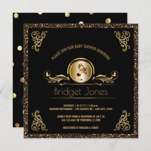 Convite Chá de fraldas Dourado preto do príncipe Menino do