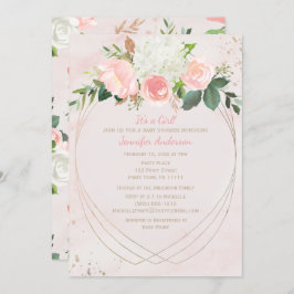 Convite Chá de fraldas Dourado Rosa Esbranquiçado