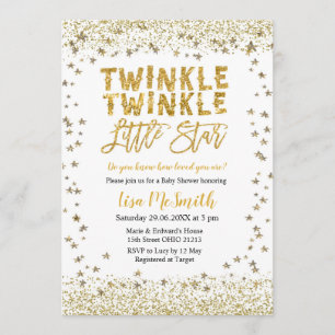 Convite Chá de fraldas Dourado Twinkle Twinkle Little Star