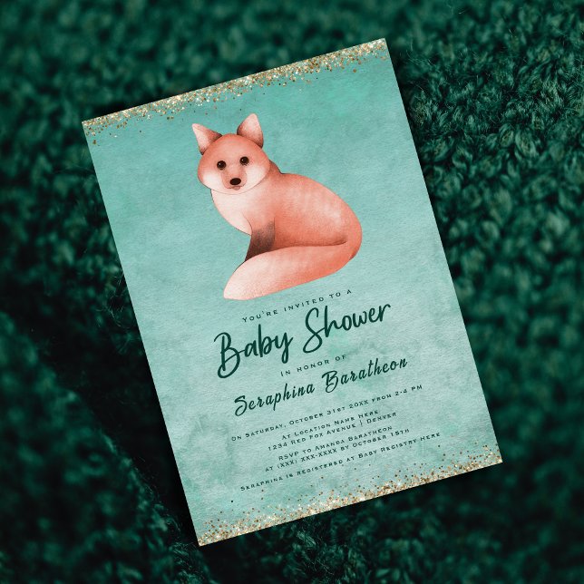 Convite Chá de fraldas Dourado Verde Woodcolor Woodland Fo (Criador carregado)