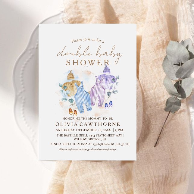 Convite Chá de fraldas Duplo Convidar Chá de fraldas Moder (Criador carregado)