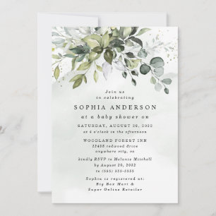 Convite Chá de fraldas Dusty Blue Eucalyptus Greenery Boh