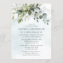 Convite Chá de fraldas Dusty Blue Eucalyptus Greenery Boho