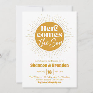 Convite Chá de fraldas, é um menino, Sol, Retro