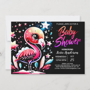 Convite Chá de fraldas Editável Chic Flamingo