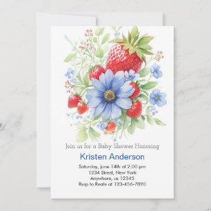 Convite Chá de fraldas Editável de Sabor de Morango