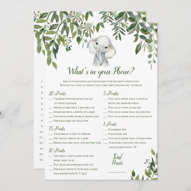 Convite chá de fraldas Elefante 2x Jogos 5x7" Tamanho (Frente/Verso)