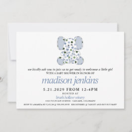 Convite Chá de fraldas Elefante Azul