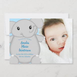 Convite Chá de fraldas Elefante Azul
