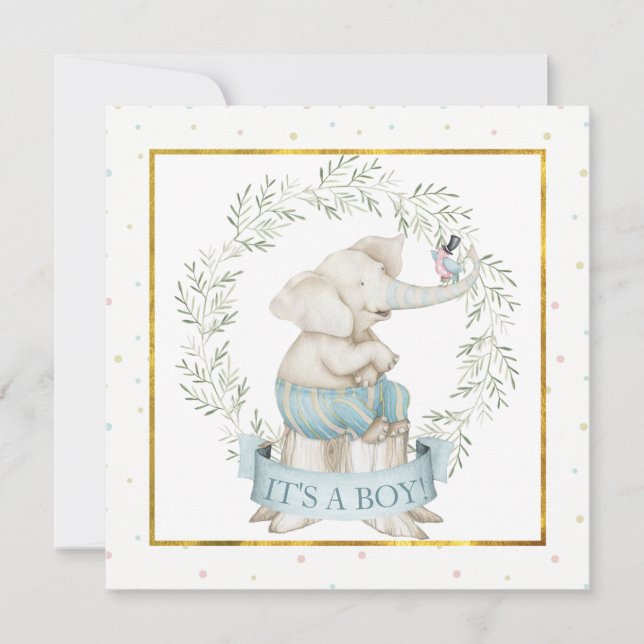 Convite Chá de fraldas Elefante Baby Boy (Frente)