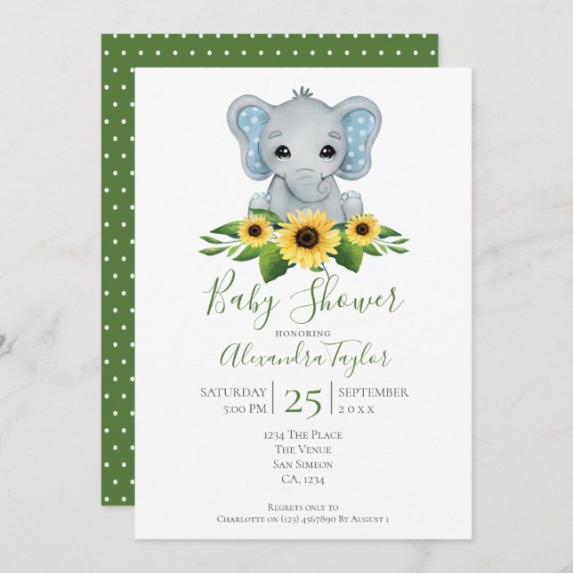 Convite Chá de fraldas Elefante Cento Personalizado (Frente/Verso)