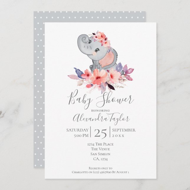 Convite Chá de fraldas Elefante Cento Personalizado (Frente/Verso)