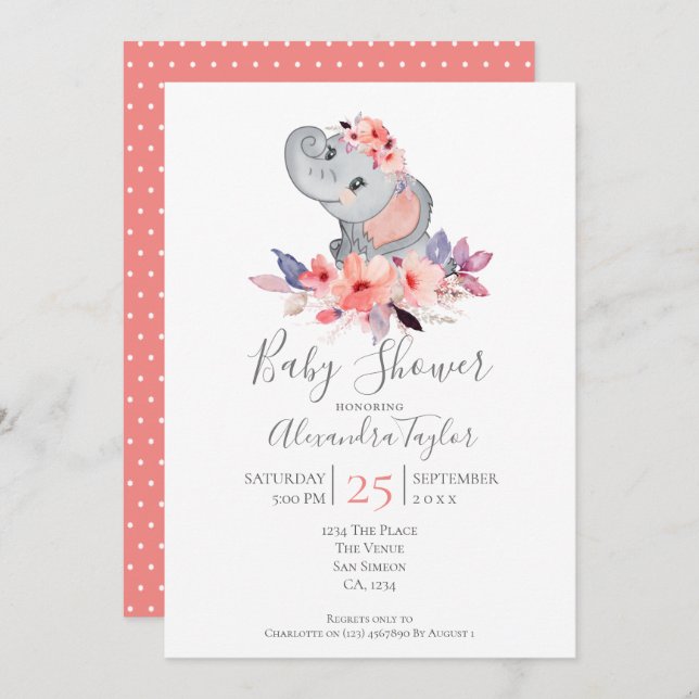 Convite Chá de fraldas Elefante Cento Personalizado (Frente/Verso)