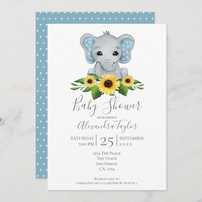 Convite Chá de fraldas Elefante Cento Personalizado (Frente/Verso)