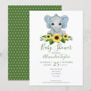 Convite Chá de fraldas Elefante Cute Personalizado
