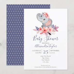 Convite Chá de fraldas Elefante Cute Personalizado