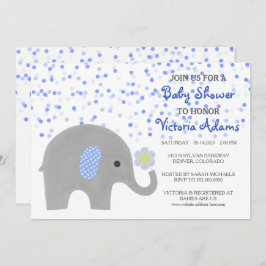 Convite Chá de fraldas Elefante de Confetti Azul