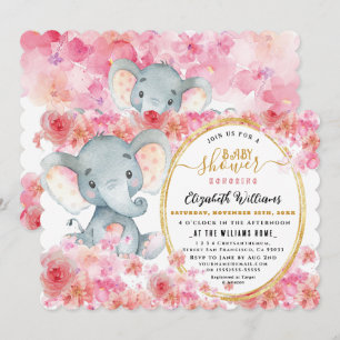 Convite Chá de fraldas Elefante FloralWatercolor
