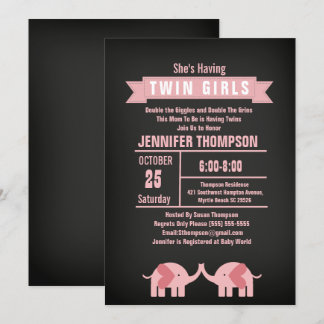 Convite Chá de fraldas Elefante Girls Twin