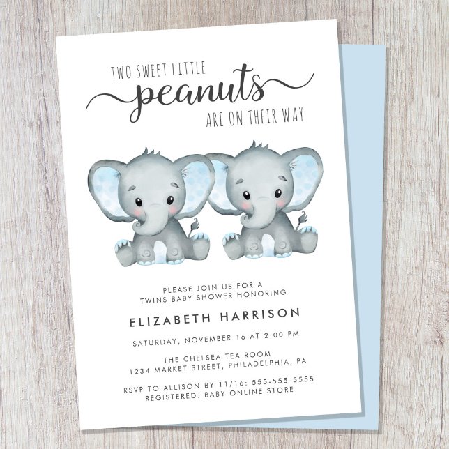 Convite Chá de fraldas Elefante Twin Boys (Cute twin boys baby shower invitation)
