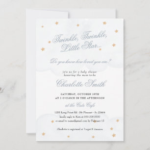 Convite Chá de fraldas elegante azul-estrela brilhante Ele