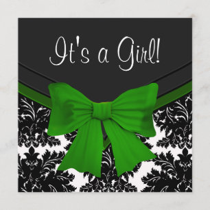 Convite Chá de fraldas Elegante Black Damask Emerald Green