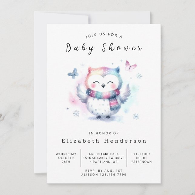 Convite Chá de fraldas Elegante Bohemian Owl (Frente)