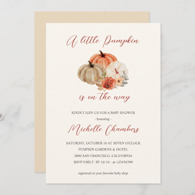 Convite Chá de fraldas Elegante das Flores de Outono (Frente/Verso)