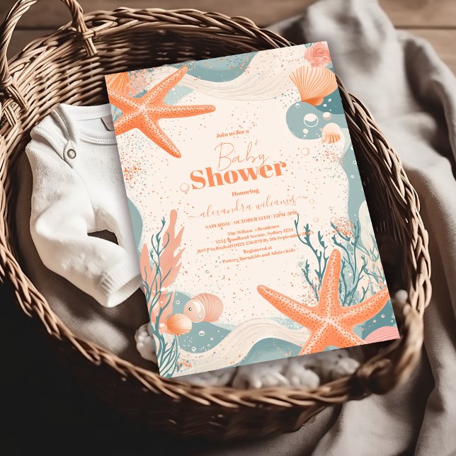 Convite Chá de fraldas Elegante de Areia (Criador carregado)