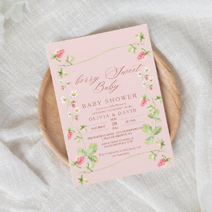 Convite Chá de fraldas elegante de Berry Strawberry