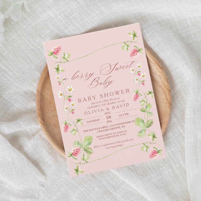 Convite Chá de fraldas elegante de Berry Strawberry (Criador carregado)