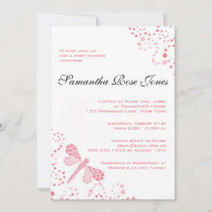 Convite Chá de fraldas Elegante de Dragonfly Rosa e Branc