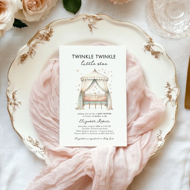 Convite Chá de fraldas Elegante de Estrela Pequena Grelha (Twinkle Twinkle Little Star Baby Shower Invitation )