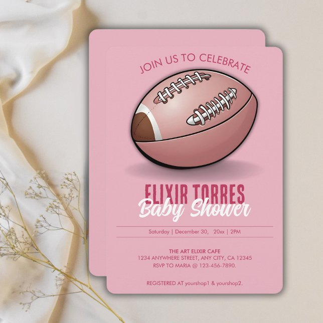 Convite Chá de fraldas Elegante de Futebol Rosa (Criador carregado)
