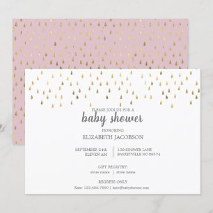 Convite Chá de fraldas Elegante de Liras de chuva rosa e