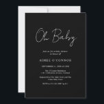 Convite Chá de fraldas Elegante de Script Russo Negro Simp<br><div class="desc">Convite moderno ao chá de fraldas preto com um simples design com "Oh Baby" em uma tipografia de script de estilo rústico. Este elegante convite neutro de gênero com um layout minimalista é excelente quer você esteja tendo um menino ou uma garota.</div>