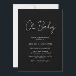 Convite Chá de fraldas Elegante de Script Russo Negro Simp<br><div class="desc">Convite moderno ao chá de fraldas preto com um simples design com "Oh Baby" em uma tipografia de script de estilo rústico. Este elegante convite neutro de gênero com um layout minimalista é excelente quer você esteja tendo um menino ou uma garota.</div>