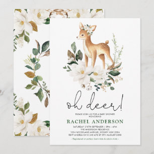 Convite Chá de fraldas Elegante Deer Ivory Floral
