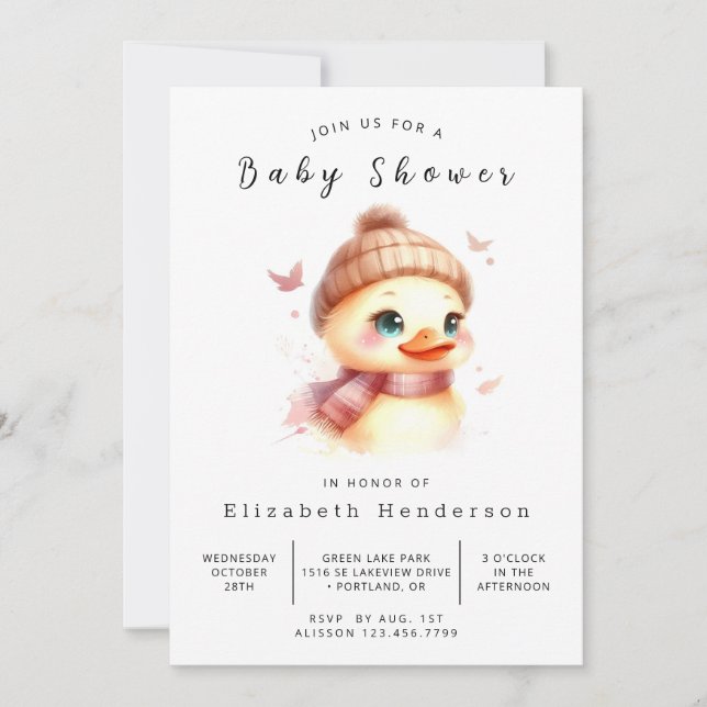 Convite Chá de fraldas Elegante Digital Duck (Frente)