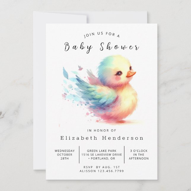 Convite Chá de fraldas Elegante Editável Duck (Frente)