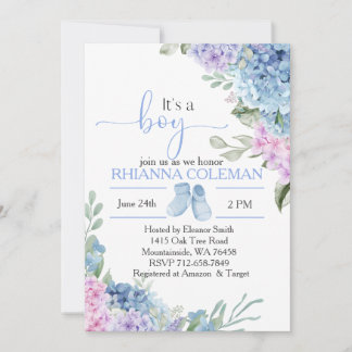 Convite Chá de fraldas elegante Hydrangea azul