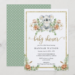 Convite Chá de fraldas Elegante Koala Eucalyptus Woodland