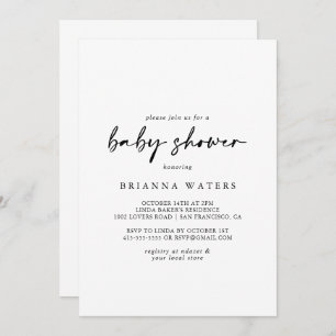 Convite Chá de fraldas Elegante Moderno da Caligrafia