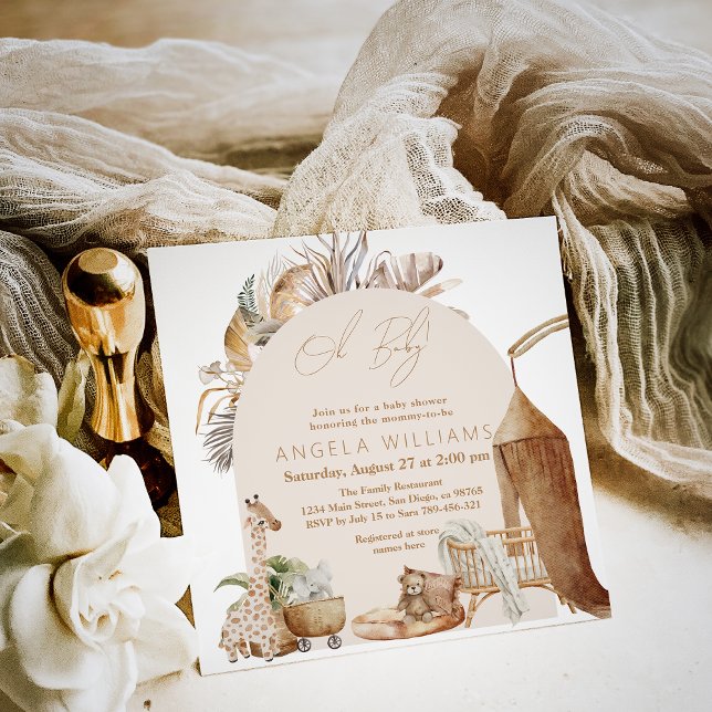 Convite Chá de fraldas Elegante Moderno de Boho Nursery (Criador carregado)