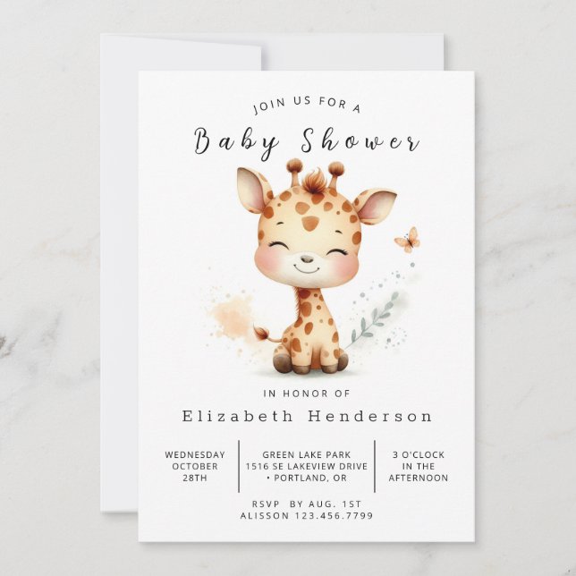 Convite Chá de fraldas Elegante Online Giraffe (Frente)