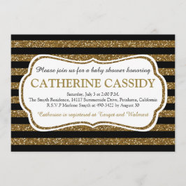 Convite Chá de fraldas Elegante Preto e Dourado de Listras